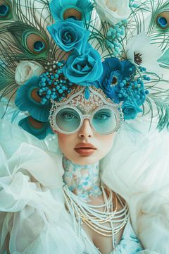 Portret vrouw: De Mysterieuze Turquoise Schoonheid in Maskerade