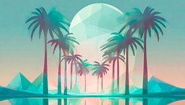 Palmbomen met zonsondergang u