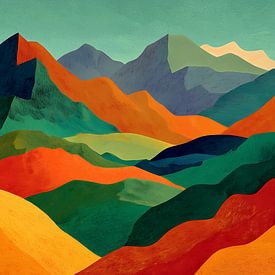 Layered mountain landscape in green and orange by Studio Nocta