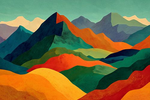Layered mountain landscape in green and orange