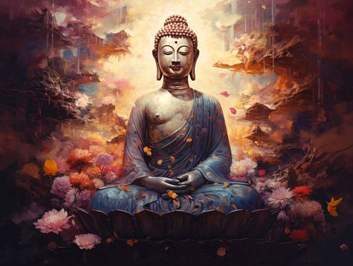 boeddha tussen de bloemen