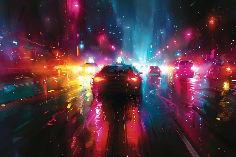 Dynamische Neonverlichte Stadsnacht van Art & Soul Creations