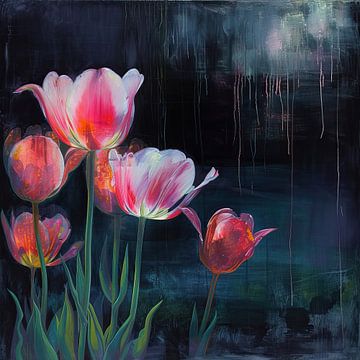 Neon Tulips Painting by Art Whims