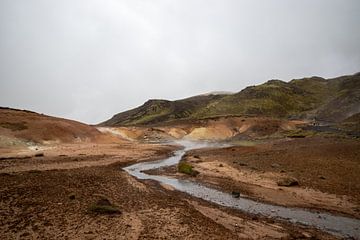 Geothermalgebiet Seltún umgeben von Hügeln in Island | Reisefotografie von Kelsey van den Bosch