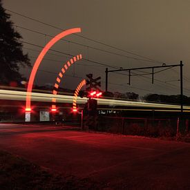 Spoorbomen in het donker, Velp Gld van Peter van der Burg