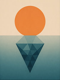 Abstrakte Meer Illustration mit Sonne und geometrischem Eisberg von DesignDoodle