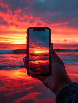 Op het strand met je mobiele telefoon van fernlichtsicht