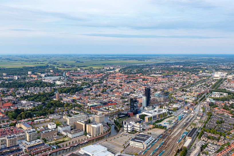 Aerial view of the station area and the Achmea Tower, Leeuwarden by Martijn