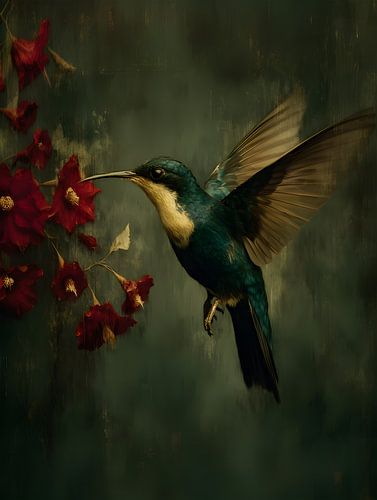 Een kolibrie tijdens de vlucht