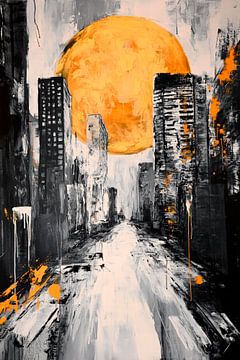 Urban twilight with full moon by Poster Art Shop
