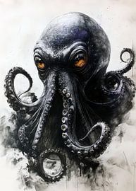 Schwarzer Aquarell-Oktopus #octopus von JBJart Justyna Jaszke