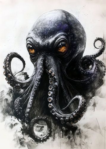 Zwarte aquarel octopus #octopus