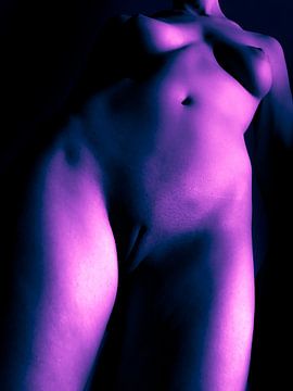 Artistiek Naakt van een vrouw in Split Tone Roze Blauw van Art By Dominic