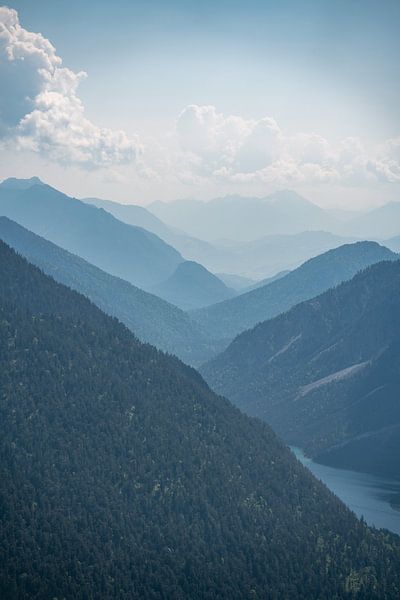 View over the Plansee lake to the Zugspitze mountain by Leo Schindzielorz