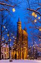 Our Lady Church in the blue hour with snow and Christmas lights by Kim Willems thumbnail