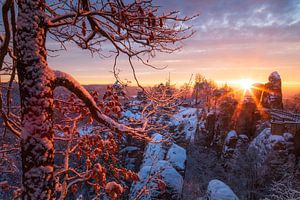 Winterzon bij de Bastei van Daniela Beyer