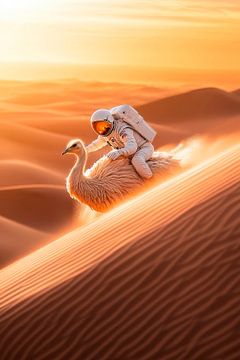 Astronaut rijdt op een struisvogel - dromerig van Poster Art Shop