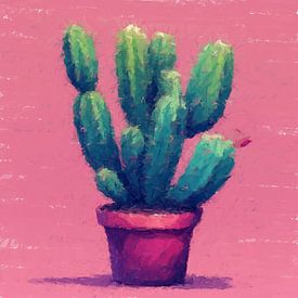 Eine grüne Kaktuspflanze in einem rosa Blumentopf. von J.a Dijkstra