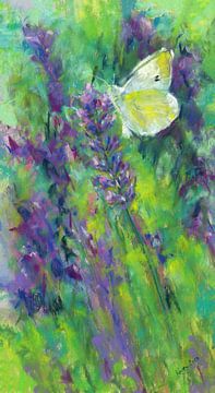 Vlinder op lavendelbloem pastel schilderij van Karen Kaspar