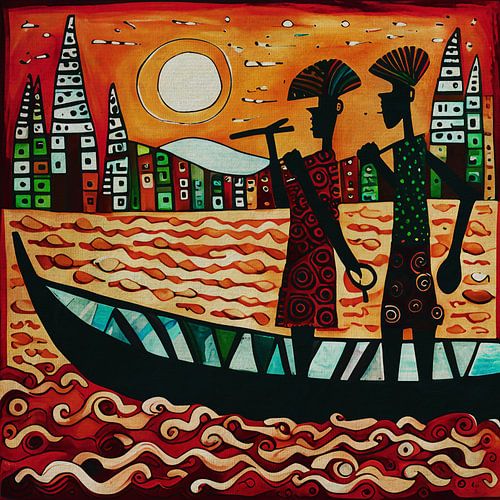 Afrikaanse vissers naderen hun dorp