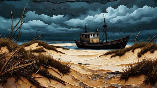 Trawler op het strand