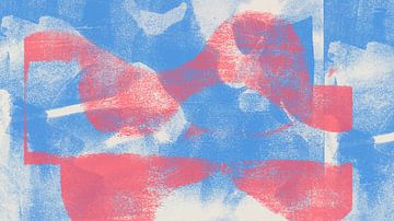 Abstract schilderij met vormen in rood op blauw