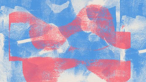 Abstract schilderij met vormen in rood op blauw