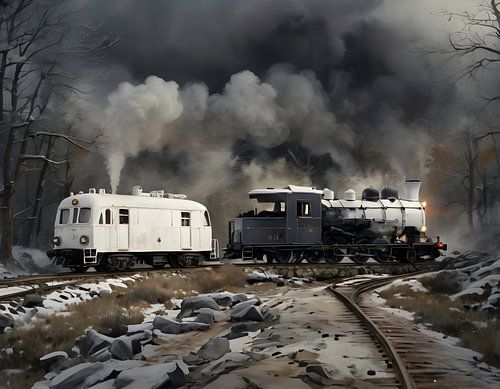 Witte stoomlocomotief