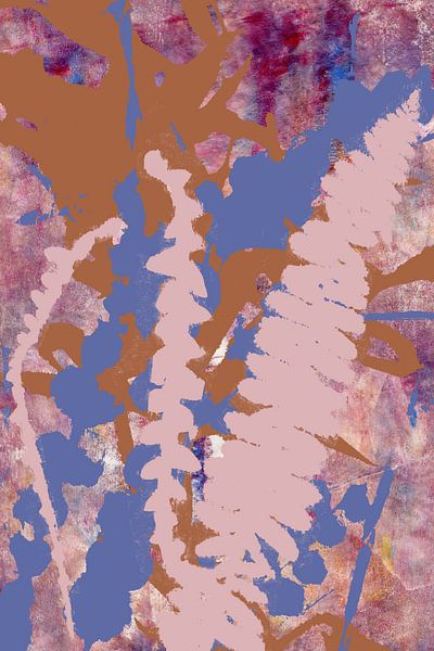 Natural living. Abstract Botanical Leaves Medley. Pink, ocher, blue by Dina Dankers