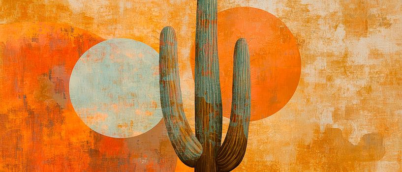 Saguaro cactus in front of a colourful background by Poster Art Shop