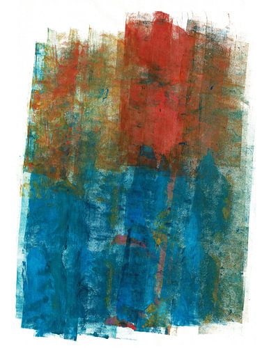 Abstract in rood, blauw en oker