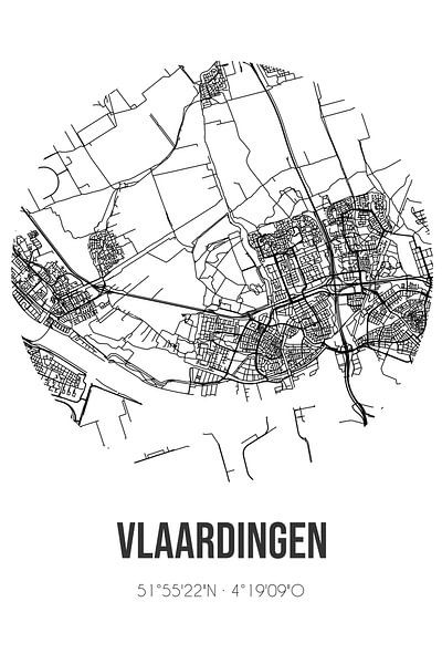 Vlaardingen (South-Holland) | Map | Black and White by Prints of Place