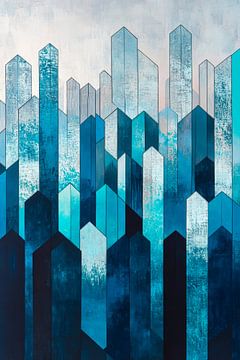 Koele structuur in blauw - Geometrische hoogtes van Poster Art Shop