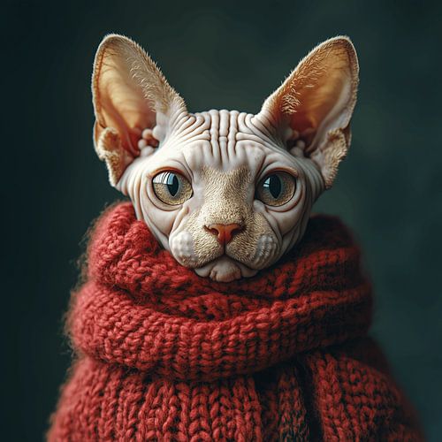 Sphynx gekleed voor de winter