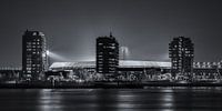 Stadium De Kuip during a Europa League night in black and white