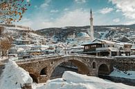 Oude stenen boogbrug en uitzicht op de stad Prizren, Kosovo van Besa Art thumbnail