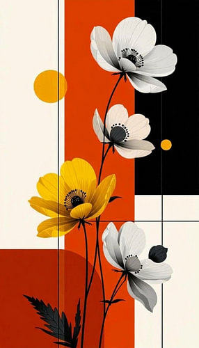 Minimalist Floral Abstract Art with Anemones