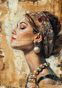 Vrouwenportret | Beauty in Silence van Abstract Schilderij