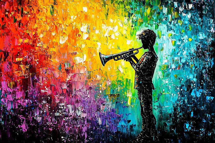 Kleurrijke silhouet trompettist kunst van Imperial Art House