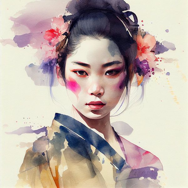 Aquarell Moderne Geisha #6 von Chromatic Fusion Studio