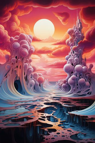 Digitaal creëerde surrealistische water golven in de zee