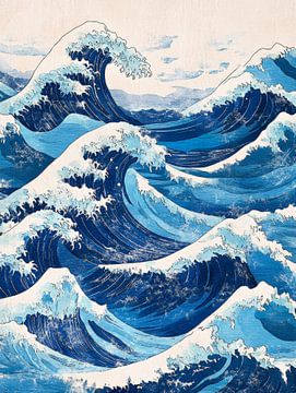 Dynamisch blauw golflandschap van Poster Art Shop