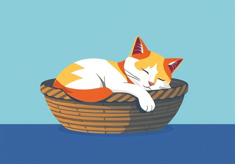 A cat sleeping in its basket modern illustration. by J.a Dijkstra