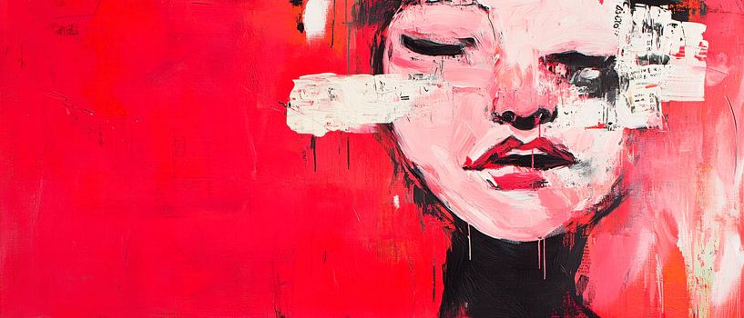 Abstraktes Porträt in Rot – Ausdrucksvoll von Poster Art Shop