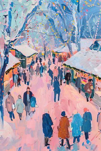 Wintermarkt mit bunten Bäumen