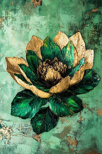 Gouden abstracte bloem schilderij