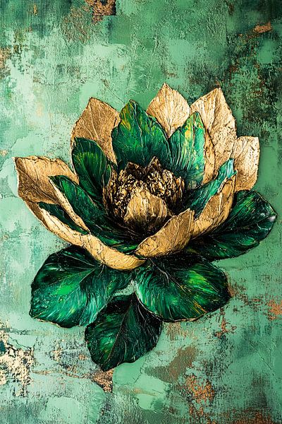 Peinture abstraite de fleurs en or par Imperial Art House