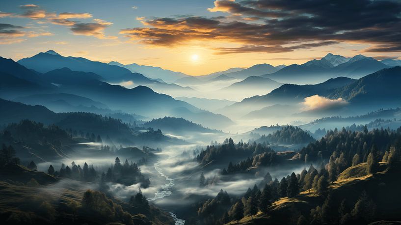 Nebel im Jura Gebirge am Morgen bei Sonnenaufgang von Animaflora PicsStock
