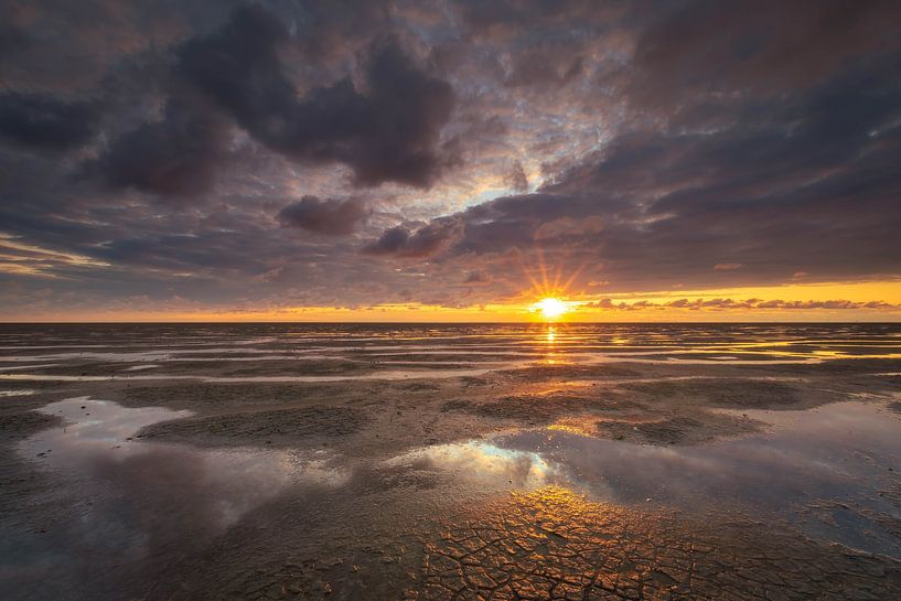 Sunset Waddenzee van Jan Koppelaar