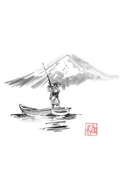 fisherman and fuji by Péchane Sumie